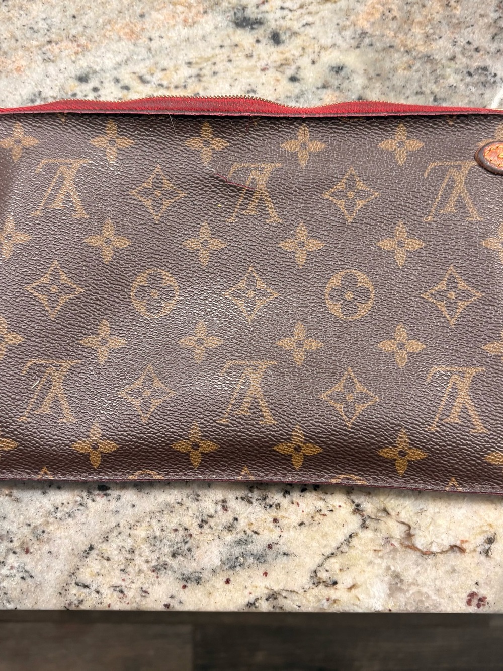 Louis Vuitton Red Interior Zip Pouch with Tan Label